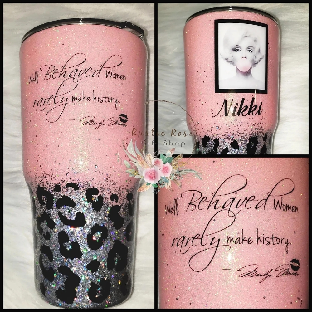 🎄🩷 Nikki? 30oz Curvy Epoxied Marilyn Monroe Girly Pink Leopard Glitter Tumbler